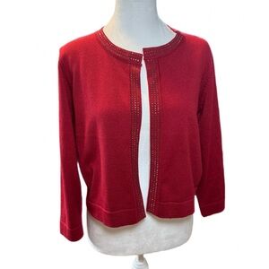 Nina Leonard Red Open Front Cardigan Bolero Sweater Excellent Condition Size Med